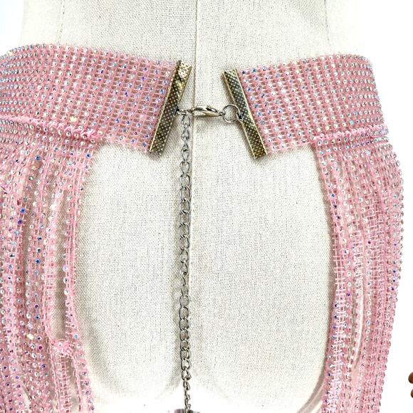 Pink Rhinestone Crystal Glitz Festival Fringe Statement Chain Belt main image 4